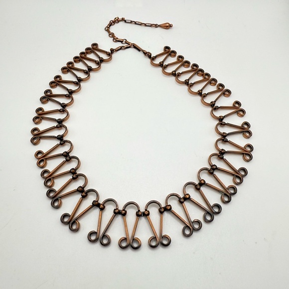 VINTAGE COPPER MID CENTURY MODERN SCULPTURE LINK ARTISAN NECKLACE - Picture 2 of 5